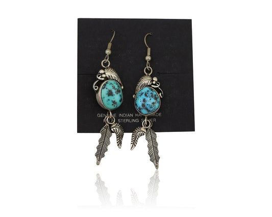 Navajo Dangle Earrings 925 Silver Blue Turquoise Native American Artist C.80's