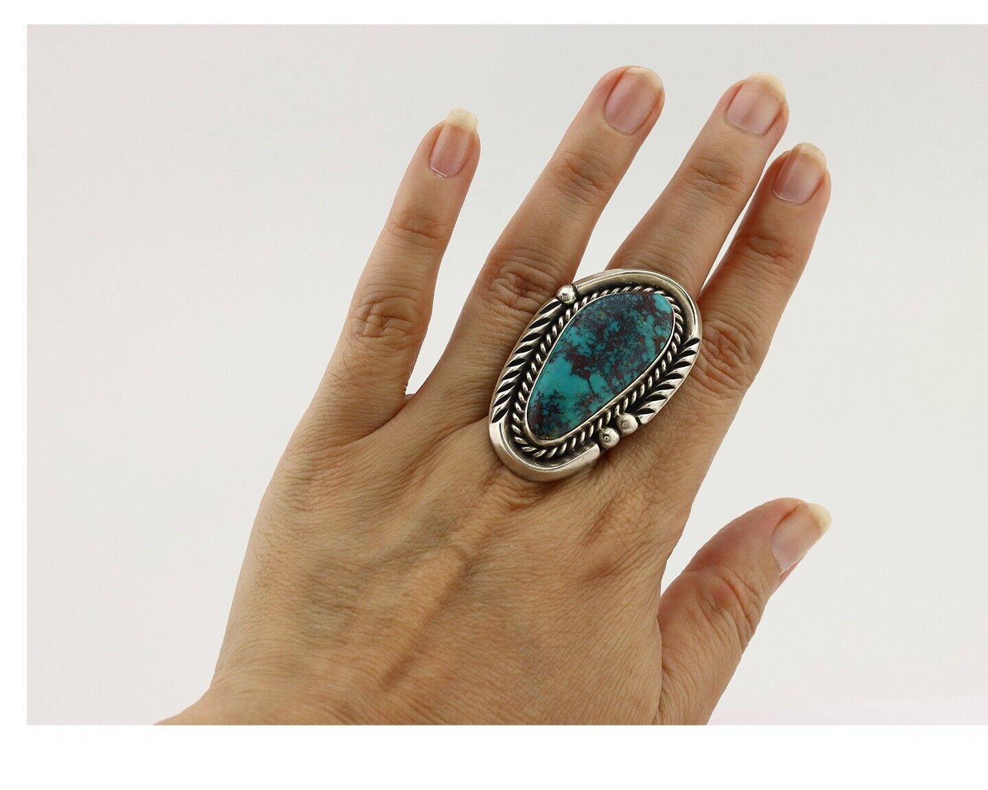 Navajo Ring 925 Silver Natural Blue Turquoise Artist Signed Ben S C.80's