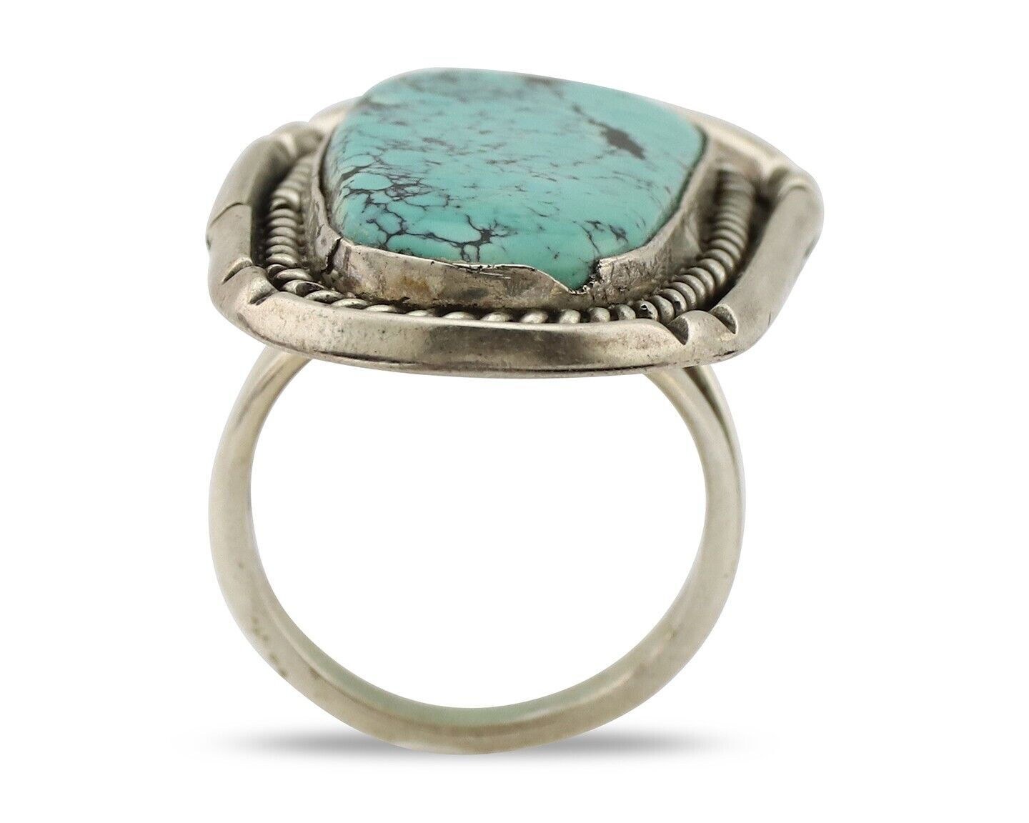 Navajo Ring 925 Silver Spiderweb Turquoise Native American Artist C.80's