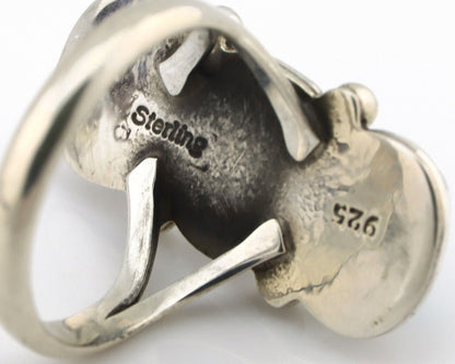 Navajo Ring 925 Silver Sleeping B Turquoise & Coral Native American Artist C.80s
