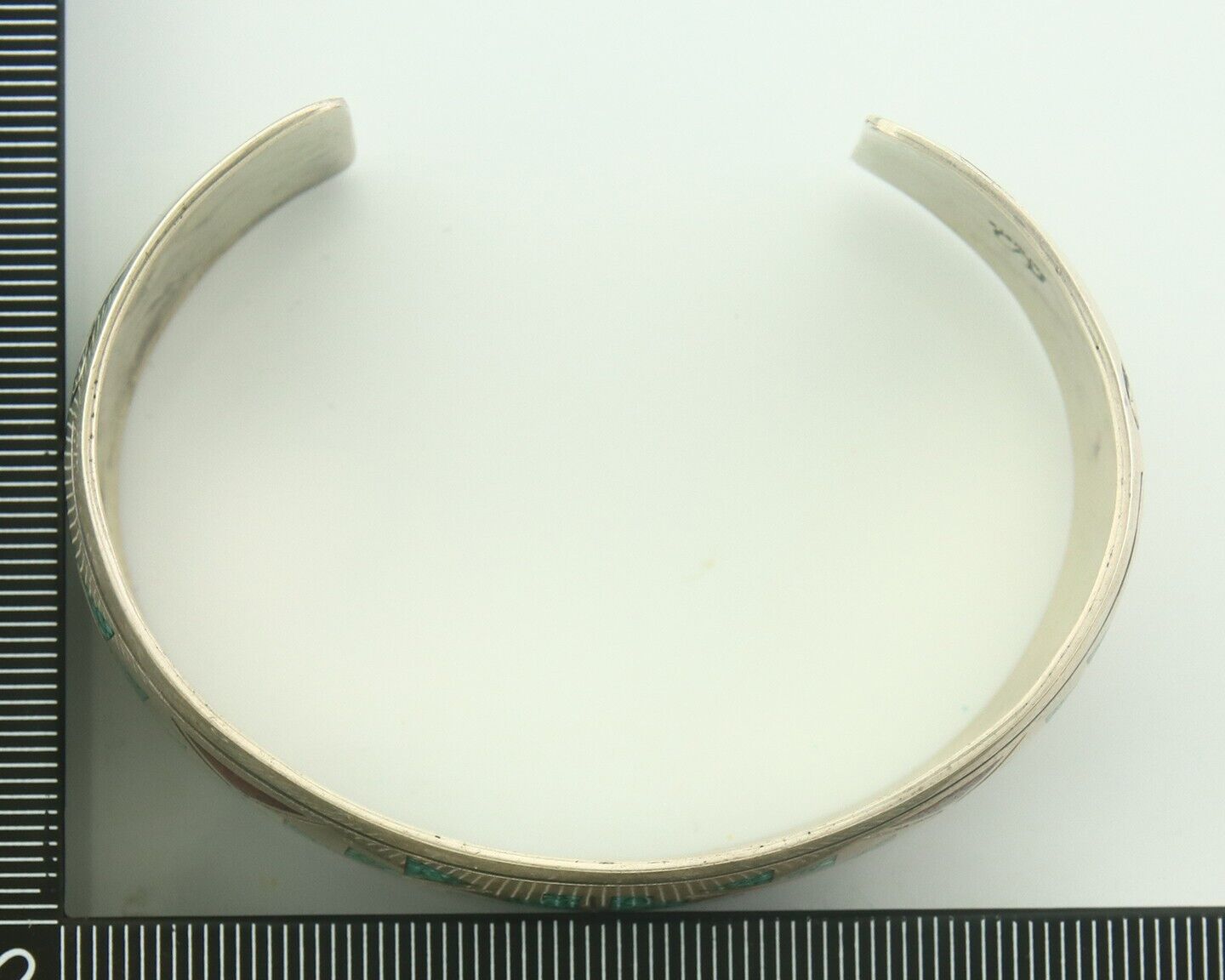 Navajo Bracelet 925 Silver Inlaid Turquoise Coral Artist Signed Stanley Bain C80