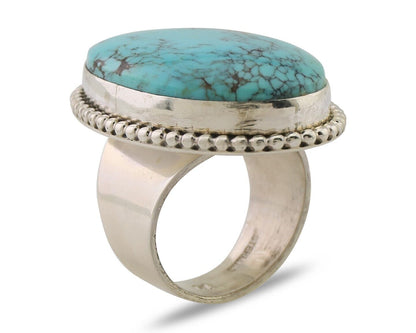 Navajo Ring 925 Silver Natural Blue Turquoise Artist Signed M C.80's