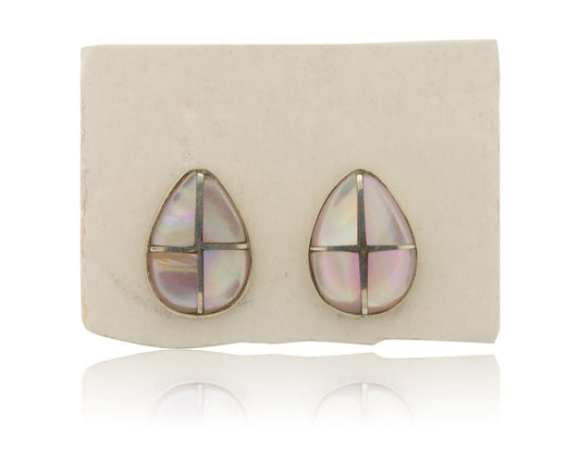Navajo Earrings 925 Silver Pink Mussel Native American Artist C.80's