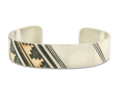 Navajo Bracelet Gold & 925 Silver Handmade 16 mm Wide Signed Thomas Singer C80s