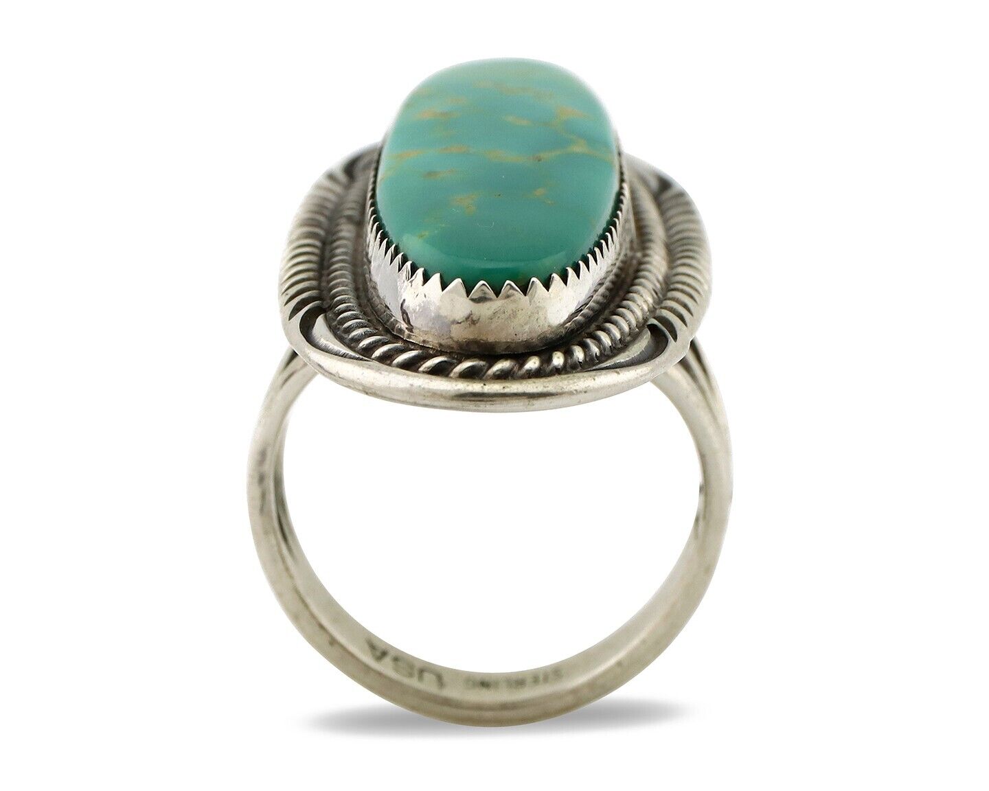 Navajo Ring 925 Silver Natural Mined Turquoise Artist Signed USA C.80s