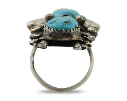 Navajo Kachina Ring 925 Silver Natural Turquoise Artist Signed CO C.80's