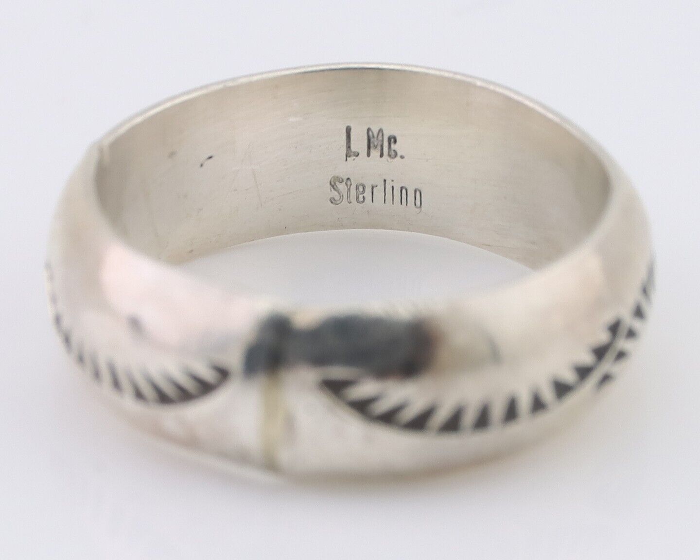 Navajo Hand Stamped Band 925 Silver 6.0 mm Signed Larry Chavez Size 5.0 C.80's