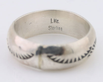 Navajo Hand Stamped Band 925 Silver 6.0 mm Signed Larry Chavez Size 5.0 C.80's