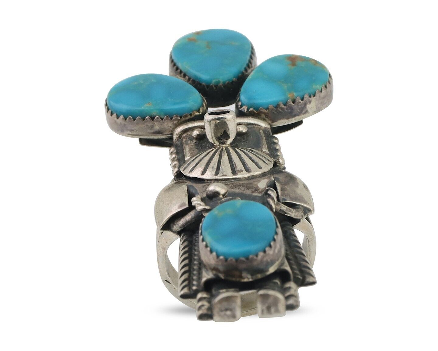 Navajo Kachina Ring 925 Silver Turquoise Artist Signed Broken Arrow C.80's