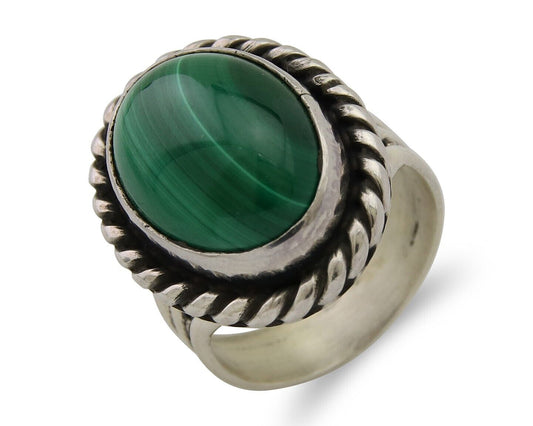 Navajo Ring 925 Silver Natural Malachite Native American Artist C.80's