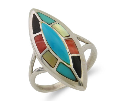 Navajo Ring 925 Silver Turquoise Shell Onyx Spiney Oyster Native Artist C80's