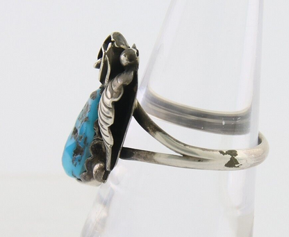 Navajo Ring 925 Silver Sleeping Beauty Turquoise Native American Artist C.80's