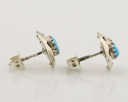Navajo Handmade Earrings 925 Silver Natural Turquoise Native Artist C.80's