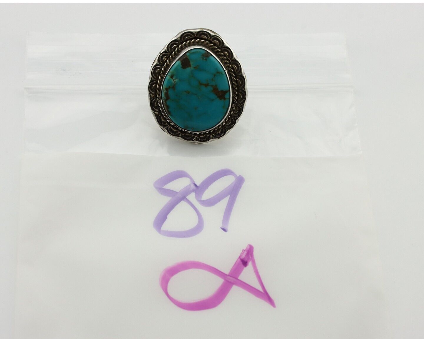 Navajo Ring 925 Silver Natural Turquoise Native Artist Signed KH C.80's