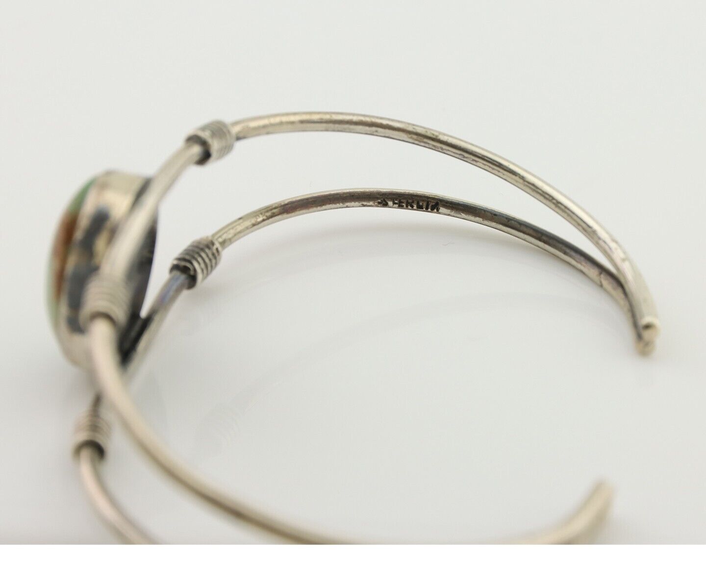 Navajo Bracelet 925 Silver Natural Green Turquoise Native American Artist C.80's