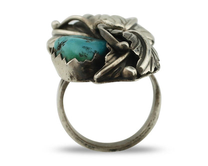 Navajo Ring 925 Silver Sleeping Beauty Turquoise Artist Signed DL C.80's