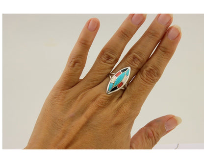 Navajo Ring 925 Silver Turquoise Shell Onyx Spiney Oyster Native Artist C.80's