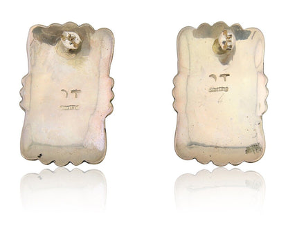 Navajo Handmade Earrings 925 Silver Onyx Artist Signed Thomas Singer C.70's