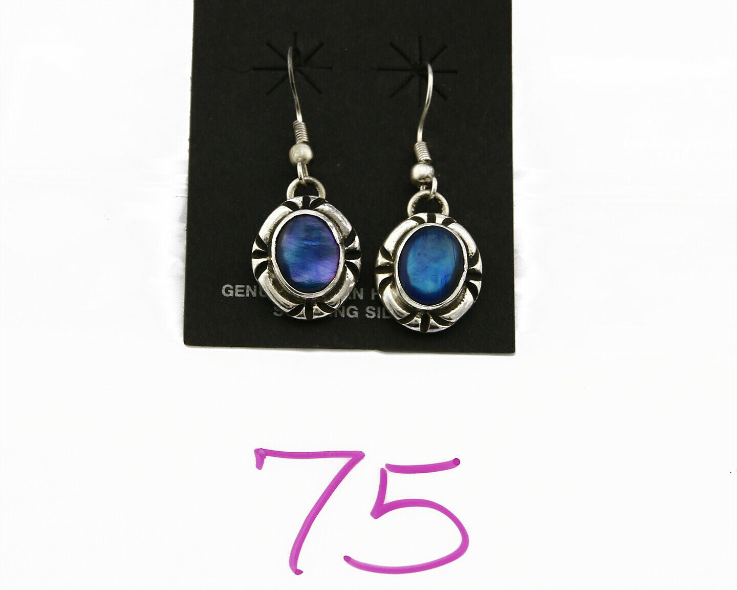 Navajo Hand Stamped Natural Mined Shell .925 SOLID Silver Dangle Earrings