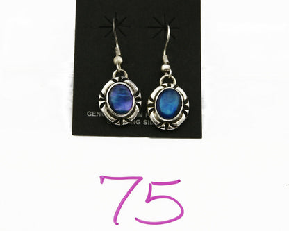Navajo Hand Stamped Natural Mined Shell .925 SOLID Silver Dangle Earrings