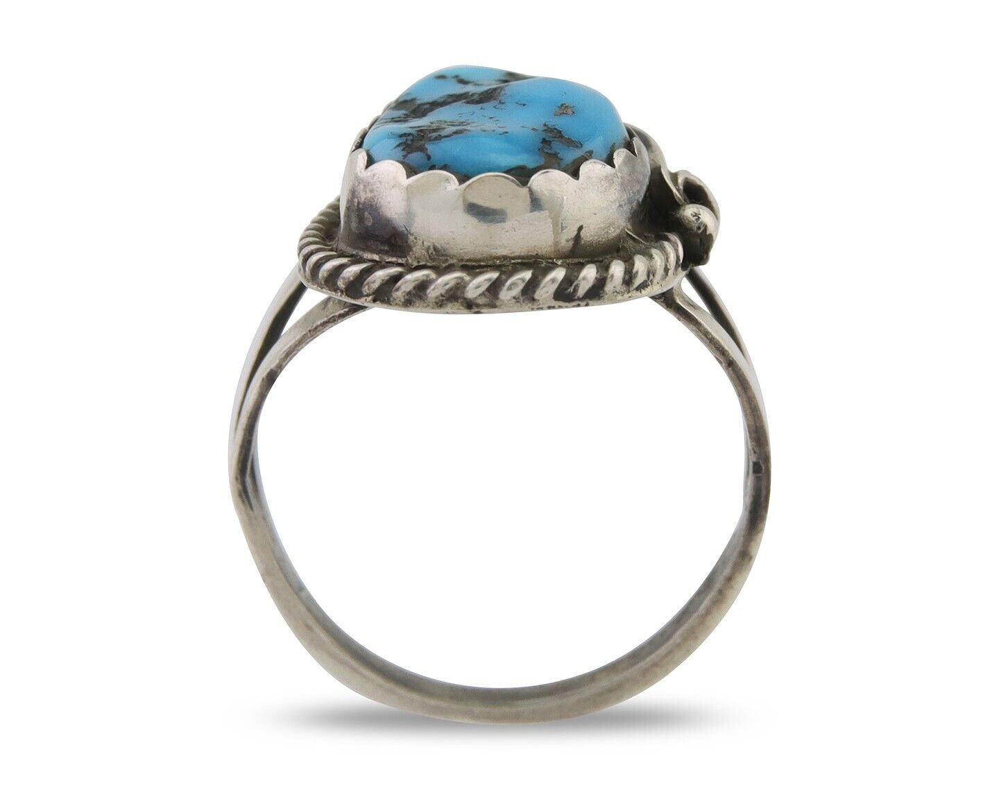 Navajo Ring 925 Silver Sleeping Beauty Turquoise Signed Justin Morris C.80's