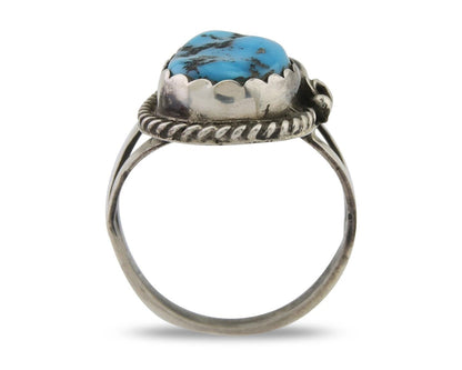 Navajo Ring 925 Silver Sleeping Beauty Turquoise Signed Justin Morris C.80's