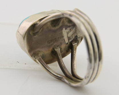 Navajo Ring 925 Sterling Silver Natural Turquoise Signed Tony Guerro C.80's