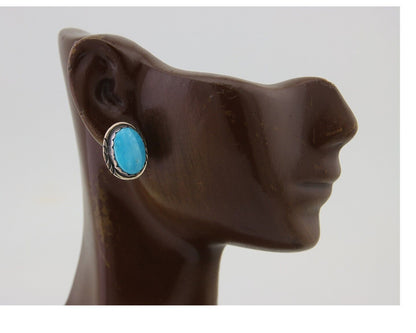 Navajo Earrings 925 Blue Kingman Turquoise Native American Artist C80s