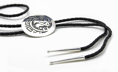 Navajo Artist Sharon Cisco Round Eagle Scenic 925 Solid Sterling Silver Bolo Tie
