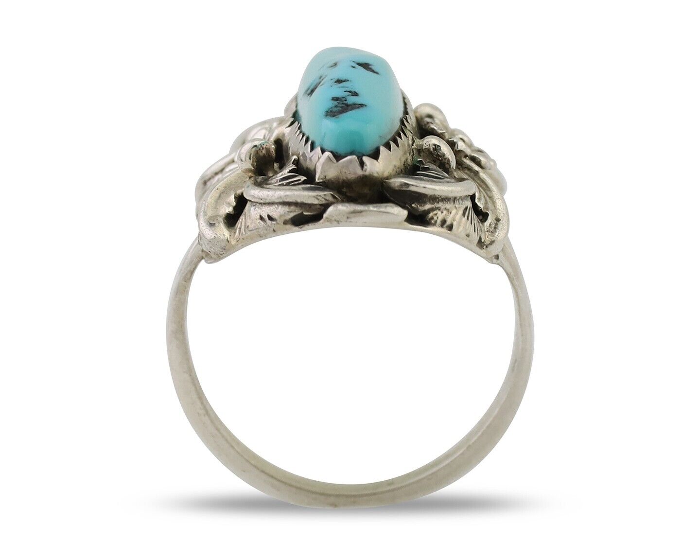 Navajo Ring 925 Silver Sleeping Beauty Turquoise Signed JJM C.80's