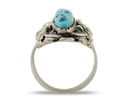Navajo Ring 925 Silver Sleeping Beauty Turquoise Signed JJM C.80's