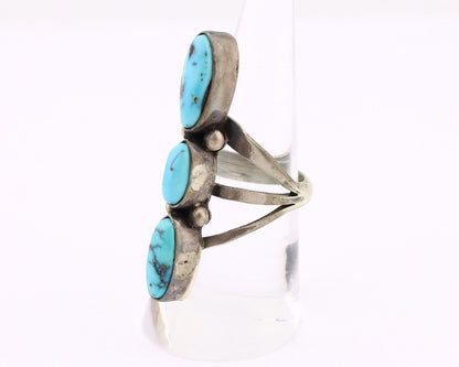 Navajo 3 Stone Ring 925 Silver Blue Turquoise Native American Artist C.80's