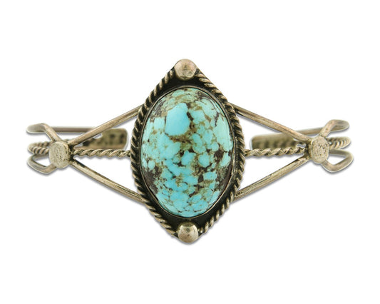 Navajo Bracelet 925 Silver Natural Blue Turquoise Native American Artist C.80s