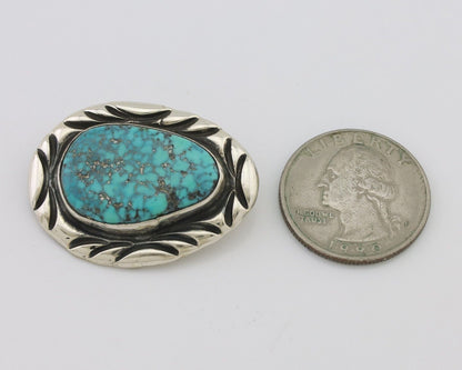 Navajo Pin 925 Silver Natural Spiderweb Turquoise Signed C Raincloud C.80's