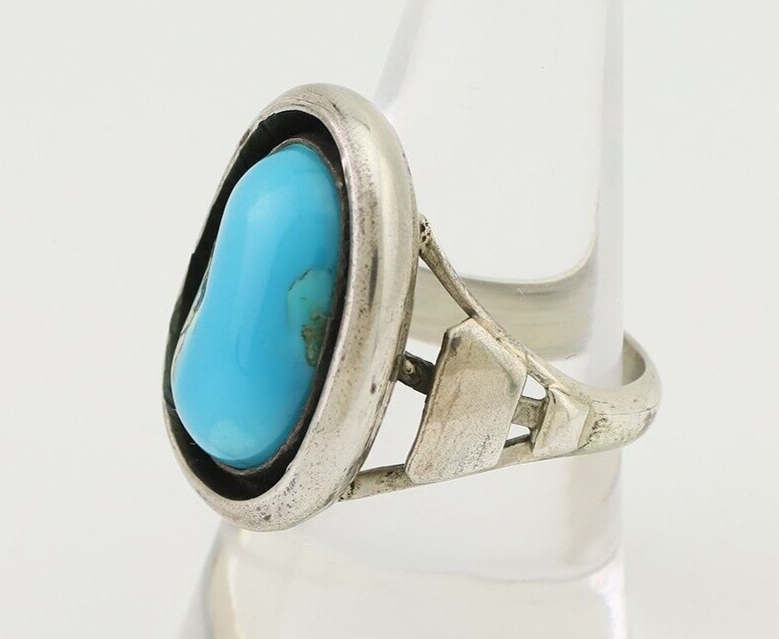 Navajo Ring 925 Silver Sleeping Beauty Turquoise Signed M Montoya C.80's
