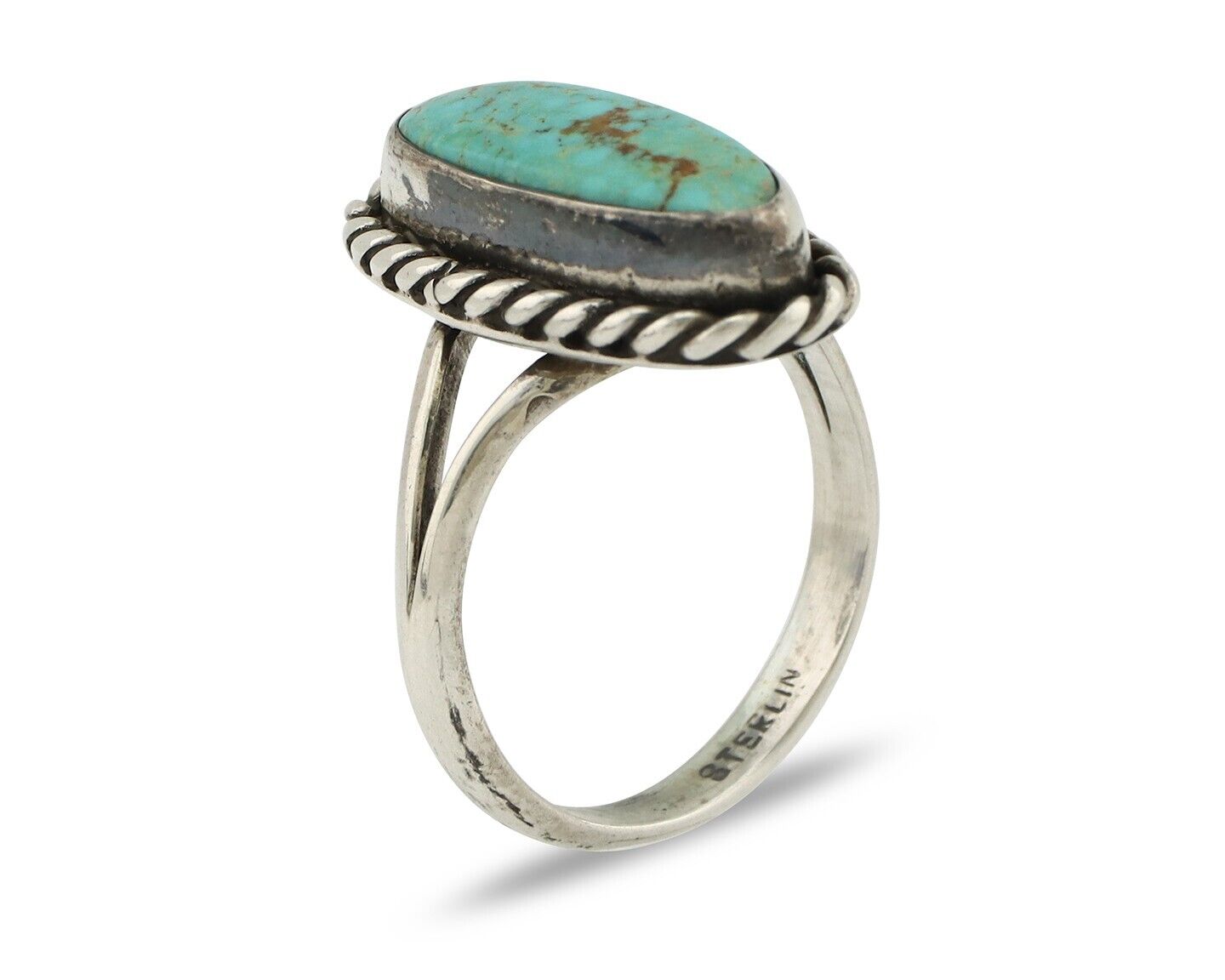 Navajo Ring 925 Silver Kingman Turquoise Native American Artist C.80's