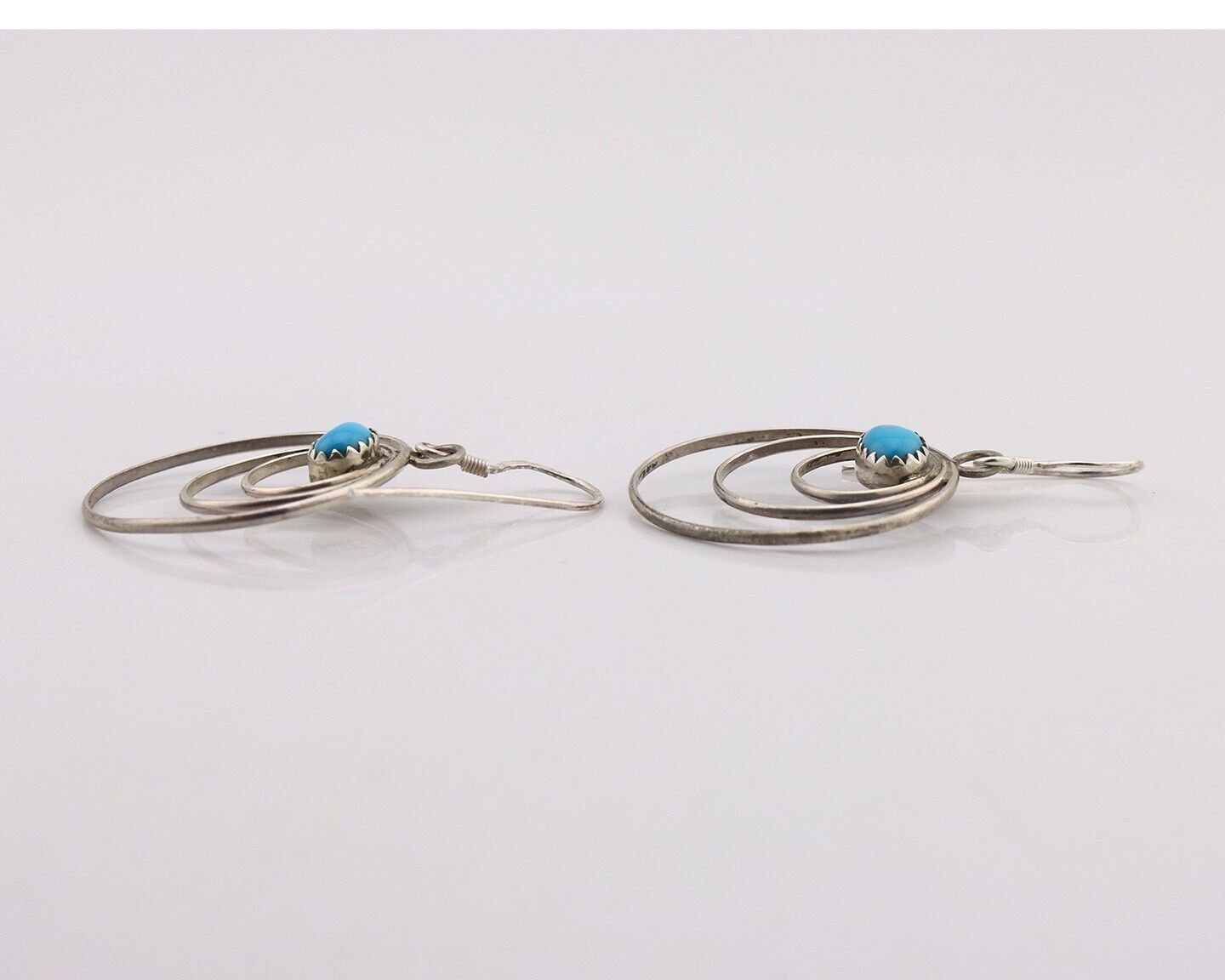 Navajo Dangle Handmade Earrings 925 Silver Blue Turquoise Native Artist C.80's