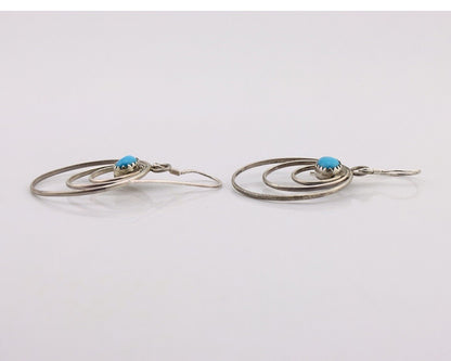 Navajo Dangle Handmade Earrings 925 Silver Blue Turquoise Native Artist C.80's
