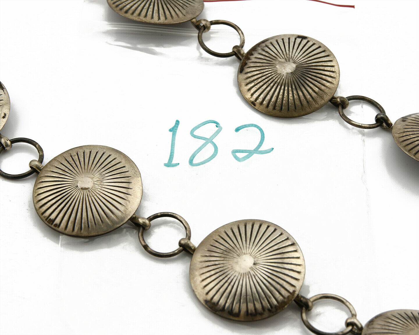 Navajo C.1980's Handmade .925 Silver Hand Stamped Concho Belt 36in Long