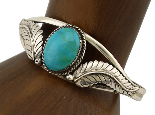 Navajo Bracelet 925 Silver Natural Blue Turquoise Native American Artist C.80's