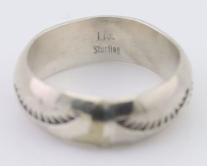 Navajo Hand Stamped Band 925 Silver 6.0 mm Signed Larry Chavez Size 5.75 C.80's