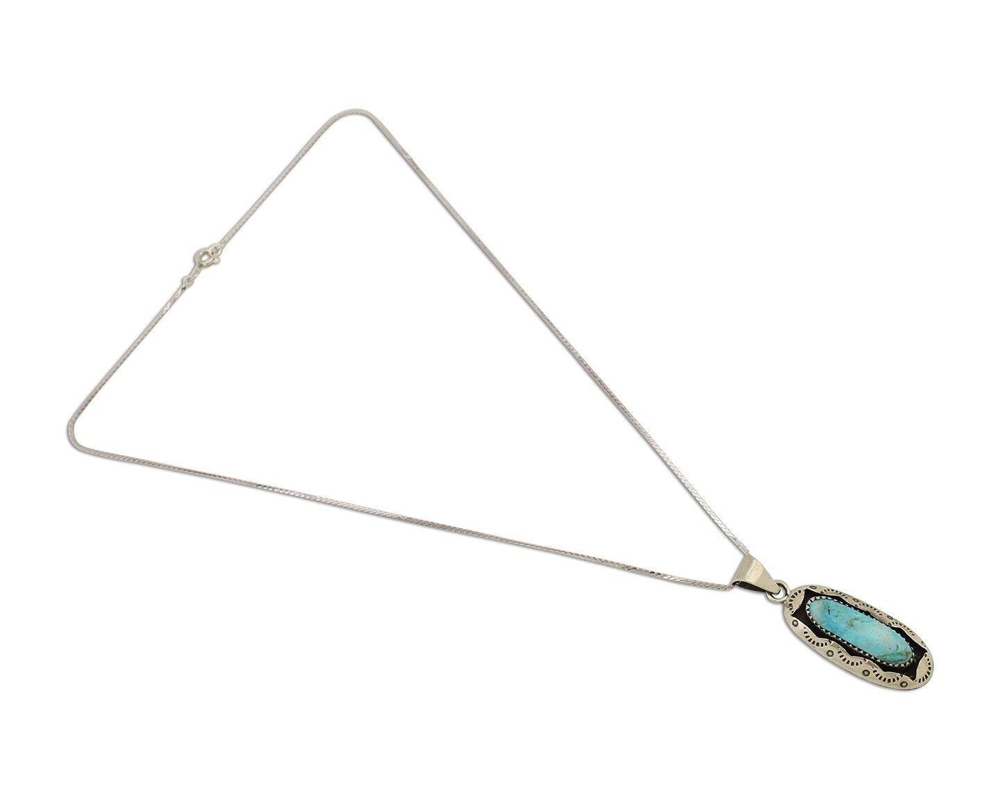 Navajo Necklace 925 Silver Kingman Turquoise Native American Artist C.80s