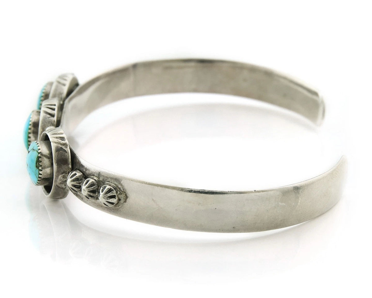 Navajo Cuff Bracelet 925 Sterling Silver Vintage Turquoise Running Bear