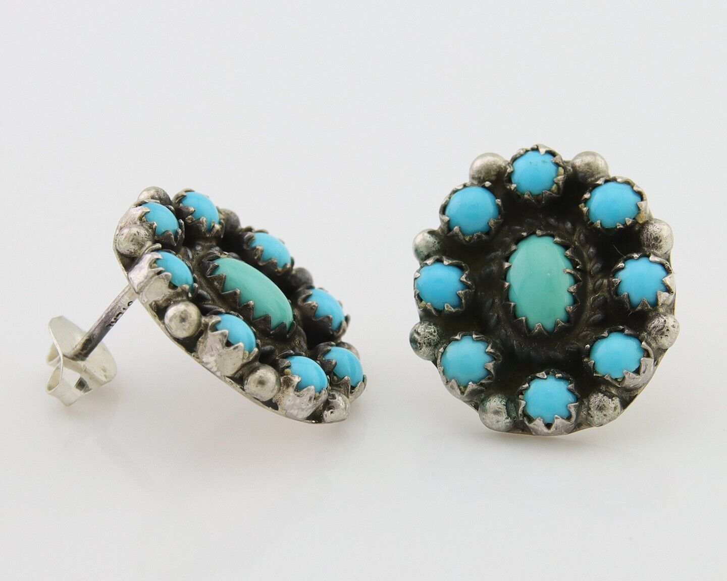 Navajo Shield Earrings 925 Silver Sleeping Beauty Native Artist C80s