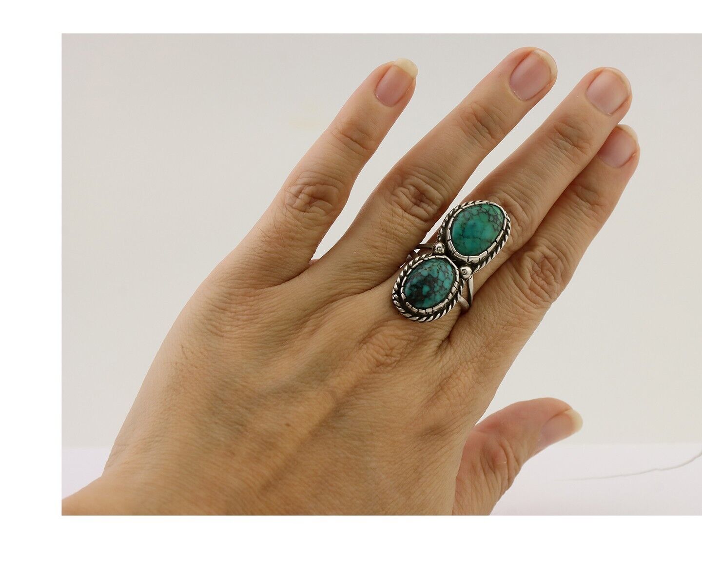 Navajo Handmade Ring 925 Silver Natural Tuquoise Artist Signed B Yazzie C.80's