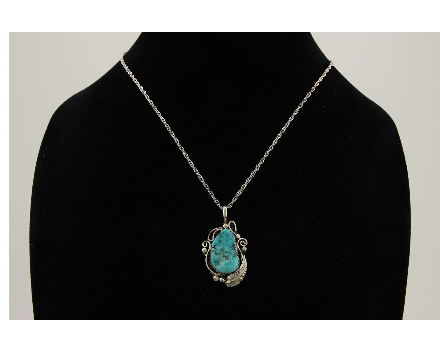 Navajo Necklace 925 Silver Natural Turquoise Artist Signed PM C.80's