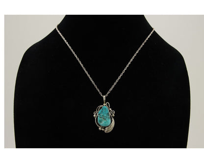 Navajo Necklace 925 Silver Natural Turquoise Artist Signed PM C.80's