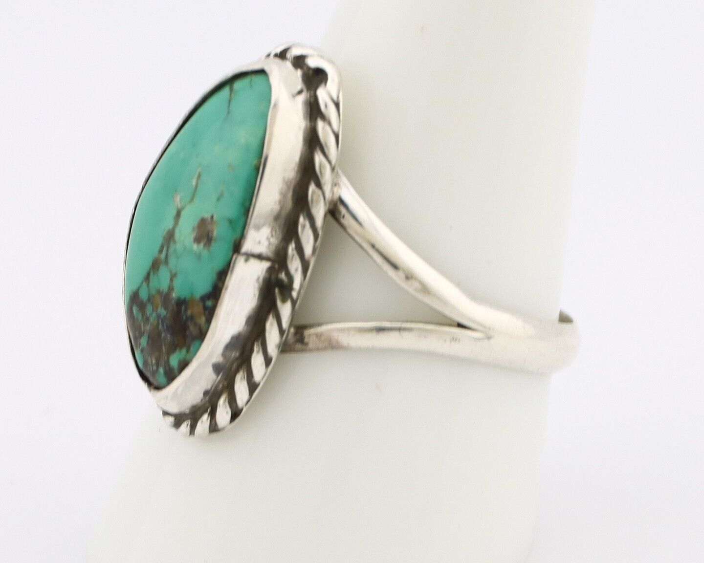 Navajo Ring 925 Silver Natural Turquoise Artist Signed Rabbit Stick C.80's
