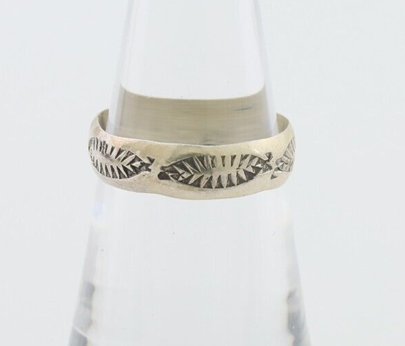 Navajo Hand Stamped Band 925 Silver 5.0 mm Signed Larry Chavez Size 6.0 C.80's