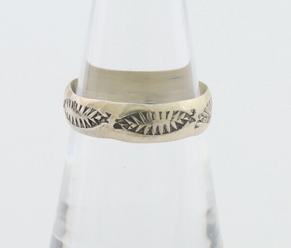 Navajo Hand Stamped Band 925 Silver 5.0 mm Signed Larry Chavez Size 6.0 C.80's